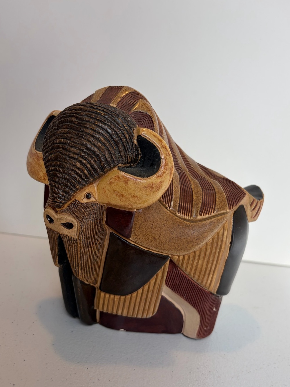Artesania Rinconada musk ox ceramic figurine Uruguay buffalo Vintage Art gift